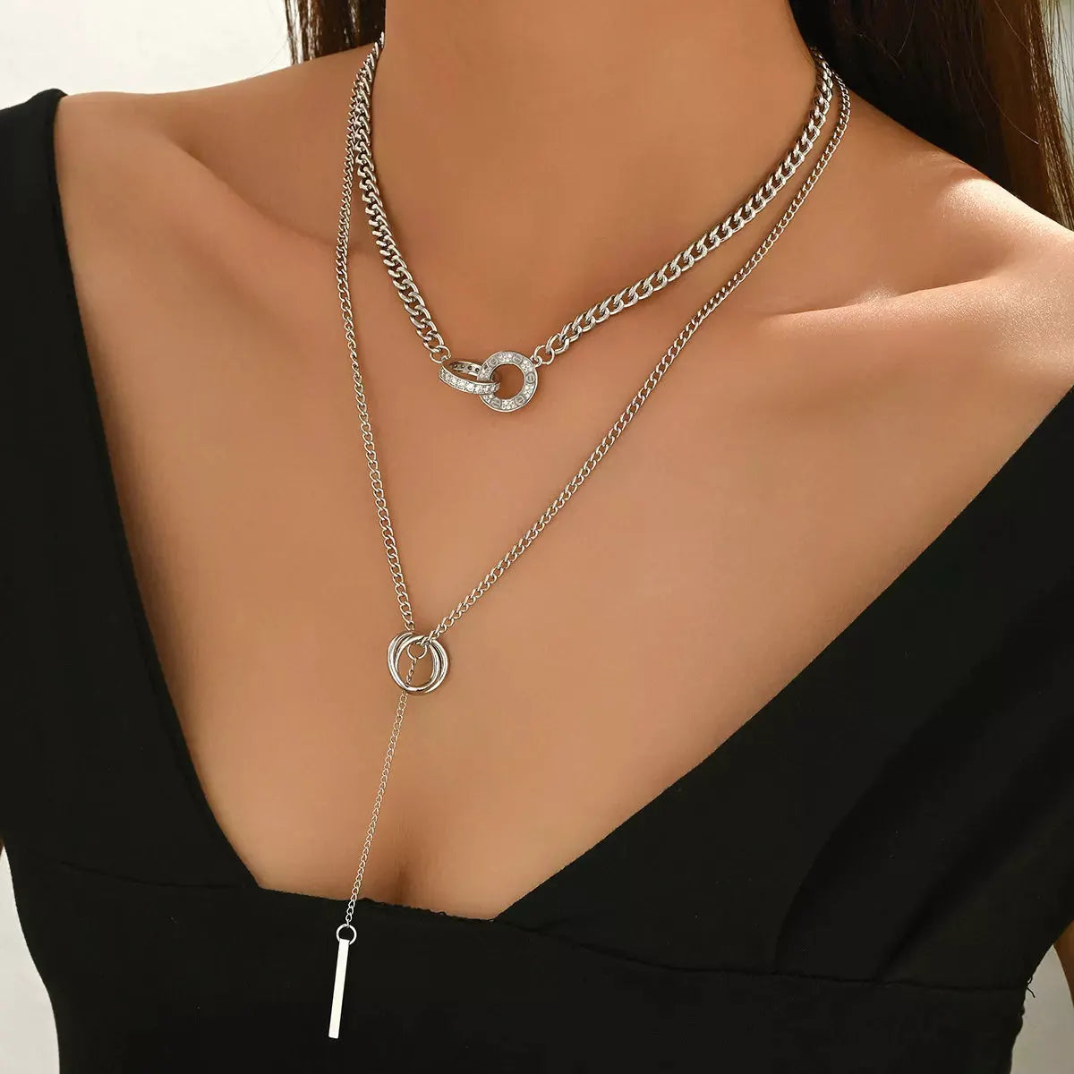 Double Layered Chain Y-Shaped Pendant Necklace by Partner Labels