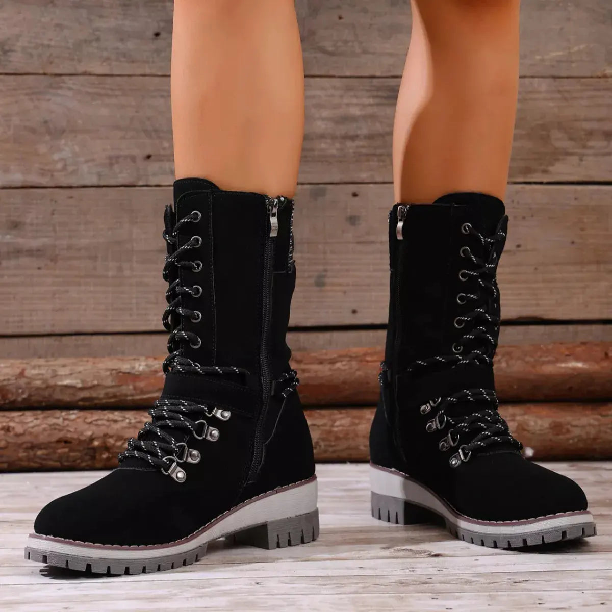 Lace-Up Ankle Combat Boots by Partner Label