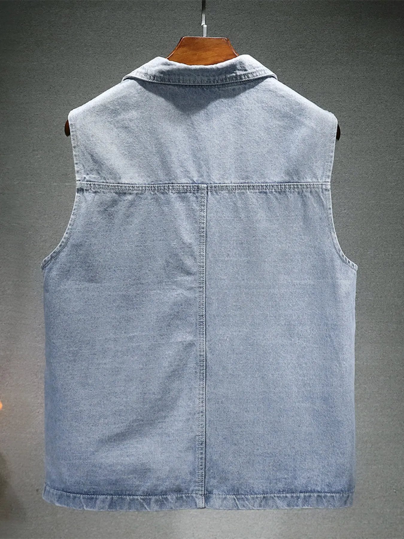 Men's Plus Size Vintage Washed Denim Vest by Trendsi