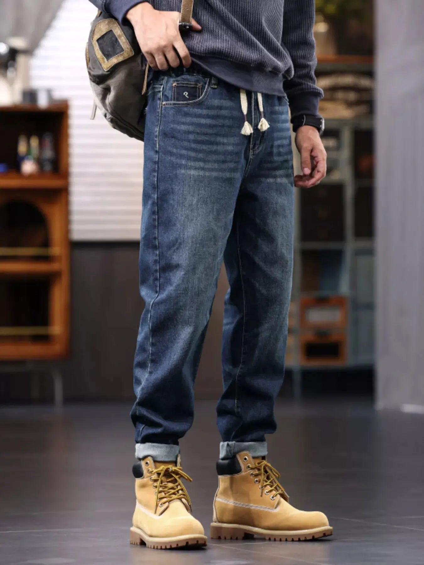 Men's Plus Size Drawstring Waist Relaxed Fit Jeans by Partner Label