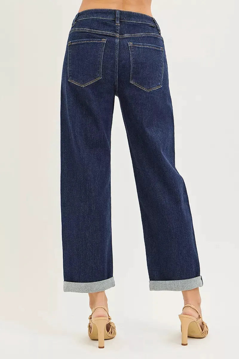 RISEN Slouchy Cropped Boyfriend Jeans With Cuffed Hem by RISEN
