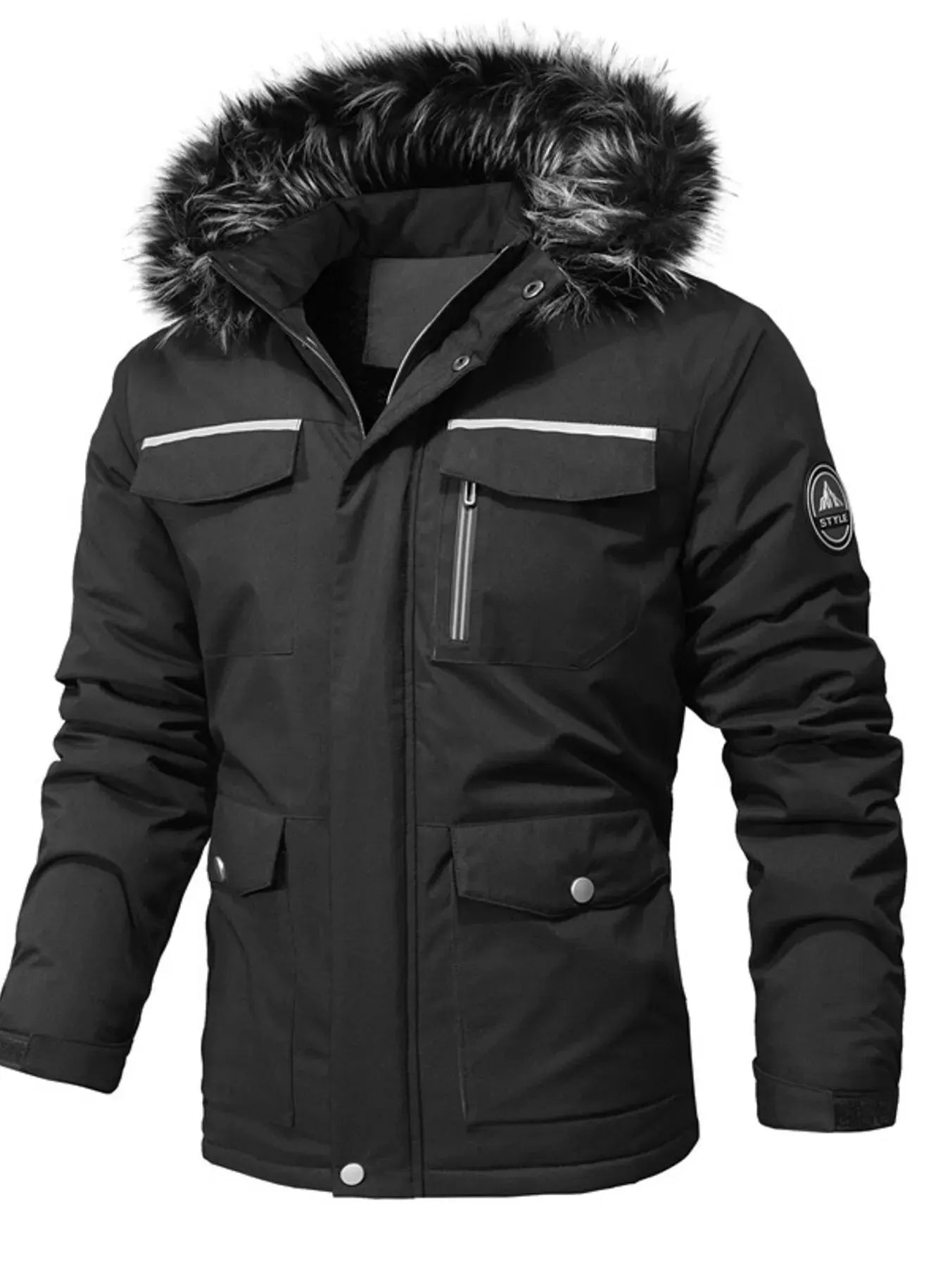 Men's Plus Size Fur Hooded Winter Parka Coat by Partner Label