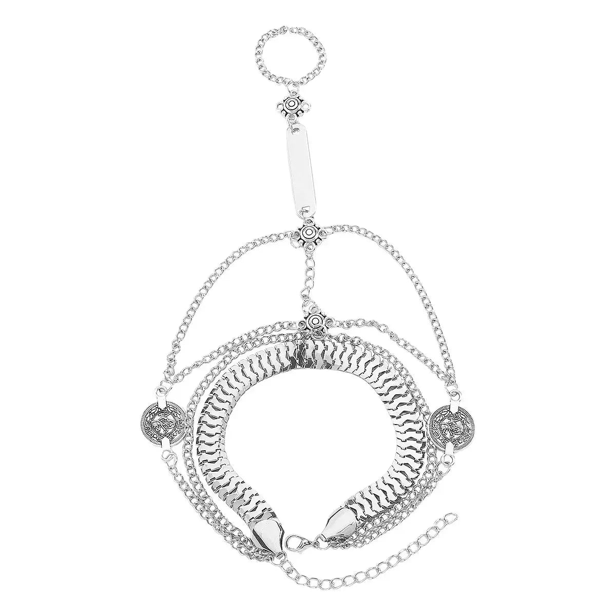 Multi Layered Chain Bracelet with Finger Ring by Partner Label