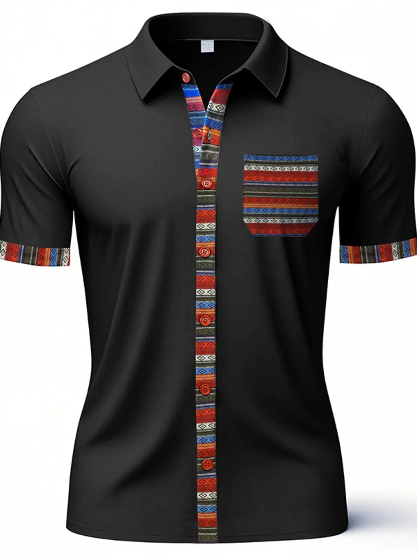 Men's Full Size Short Sleeve Shirt with Colorful Trim Plus Size by Trendsi