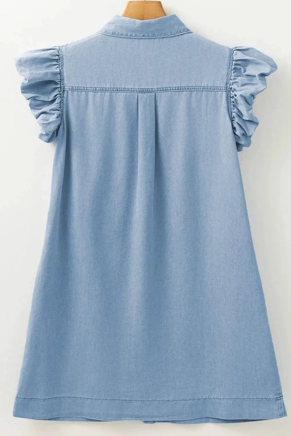 Smocked Collared Neck Cap Sleeve Denim Dress by Partner Label