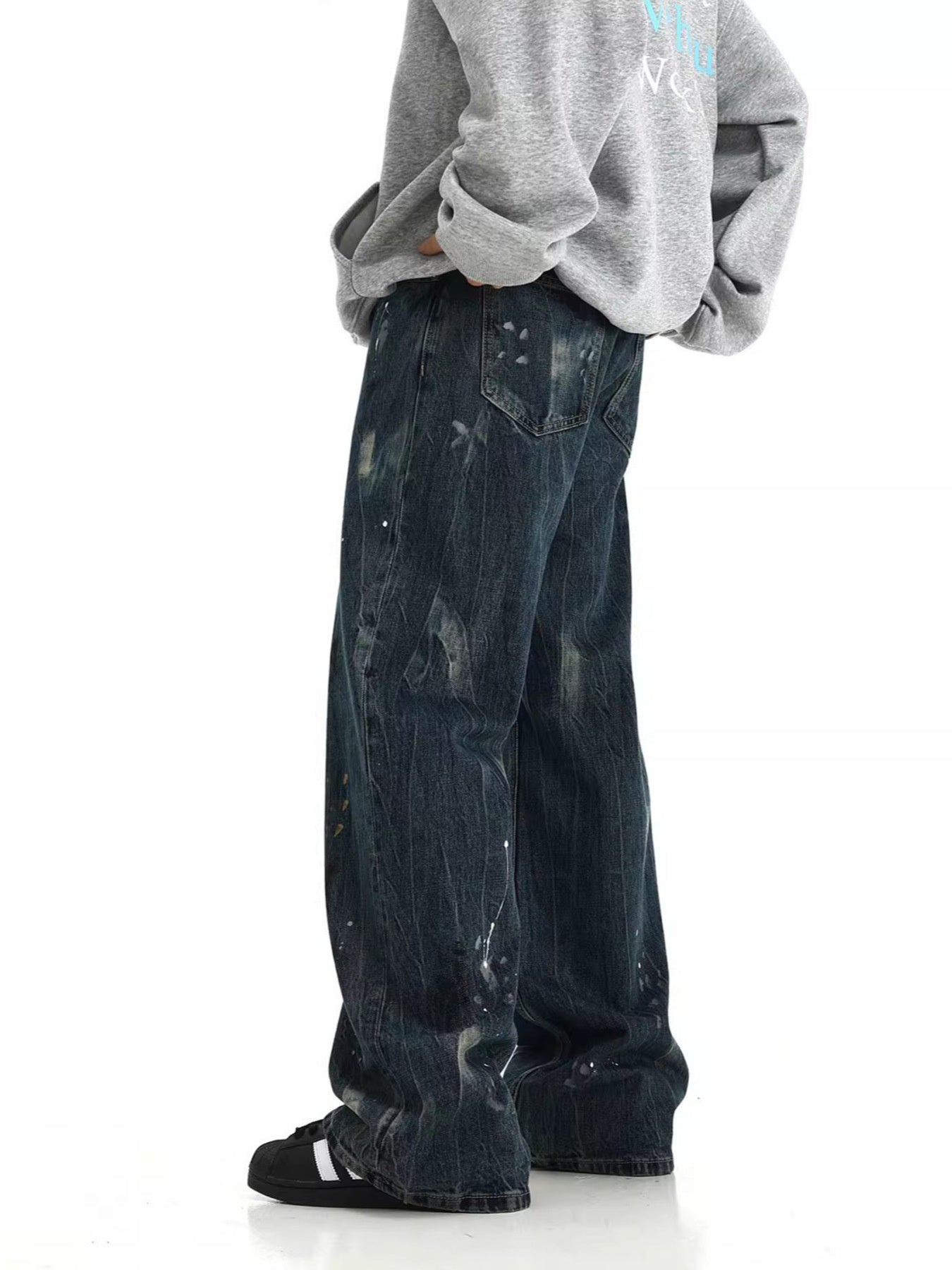 Men's Full Size Paint-Splattered Wide Leg Jeans Plus Size by Partner Label