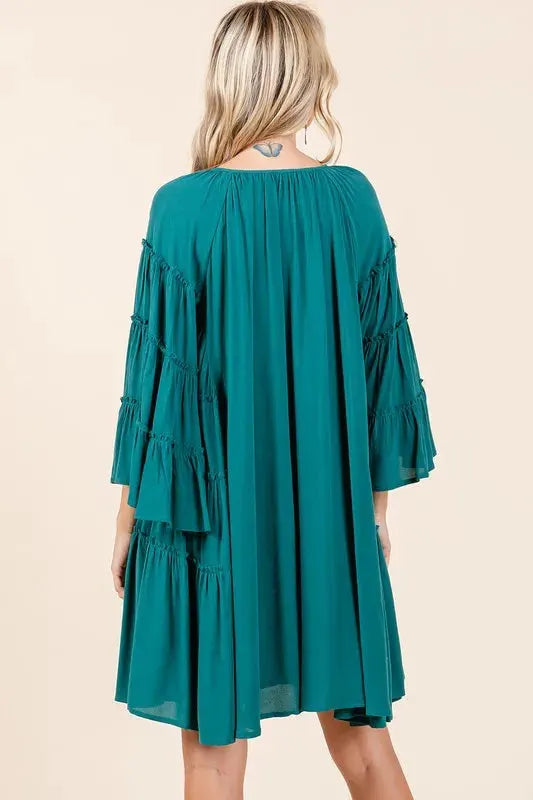 Mittoshop Frill Tie Neck Bell Sleeve Dress by Mittoshop