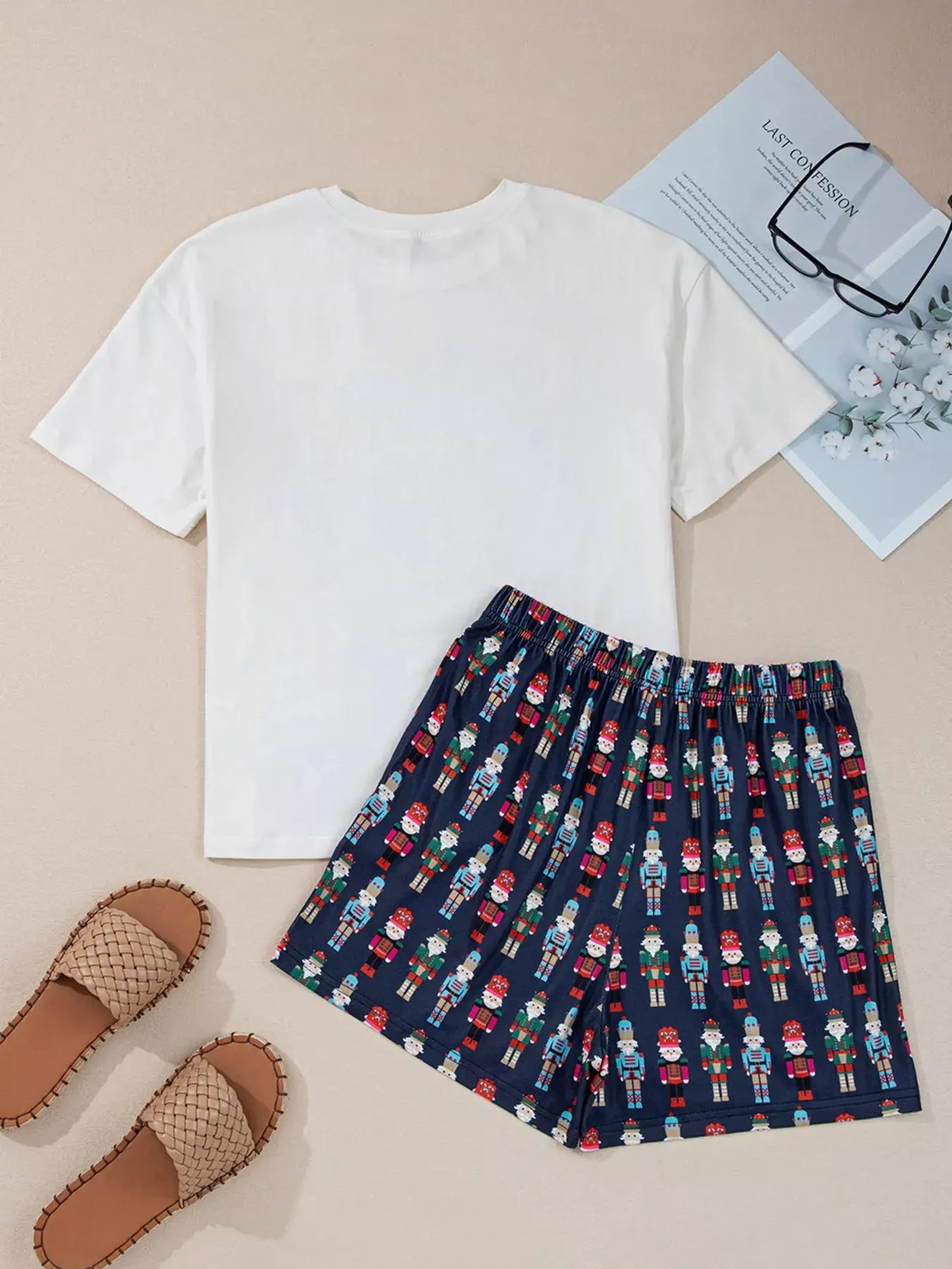 Mama Claus Plaid Letter Tee and Nutcracker Shorts 2pcs Lounge Set by Partner Label