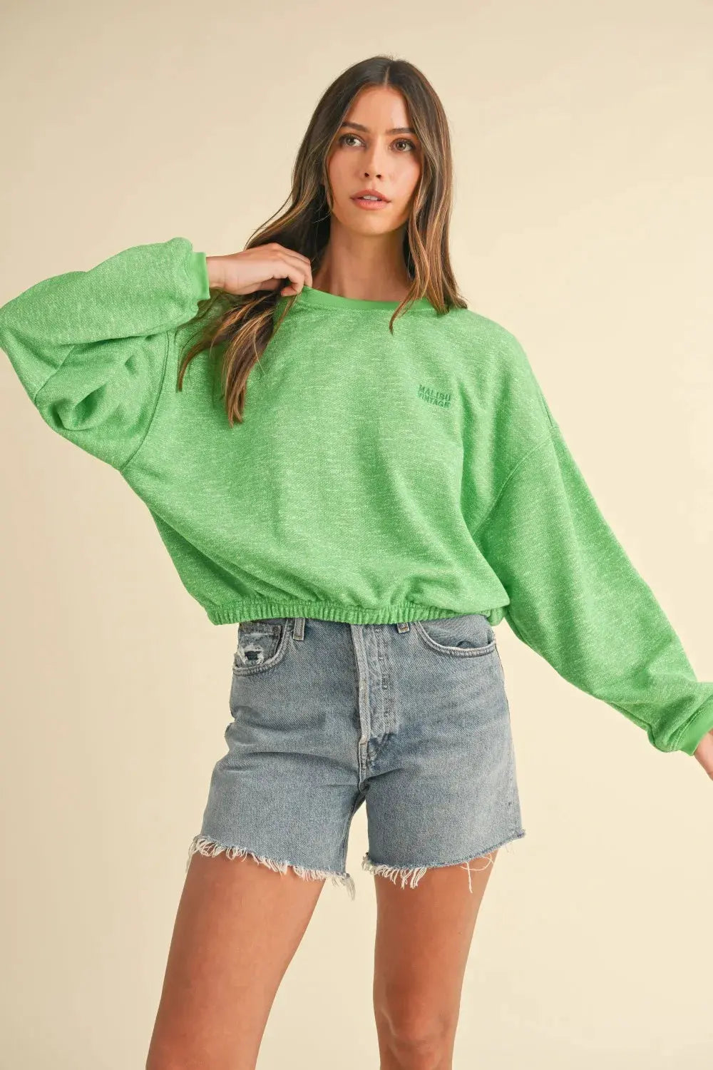 Mable Round Neck Letter Embroidery Crop Sweatshirt by MABLE