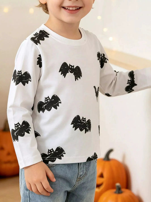 Children's Halloween Bat Print Long Sleeve T-Shirt by Trendsi