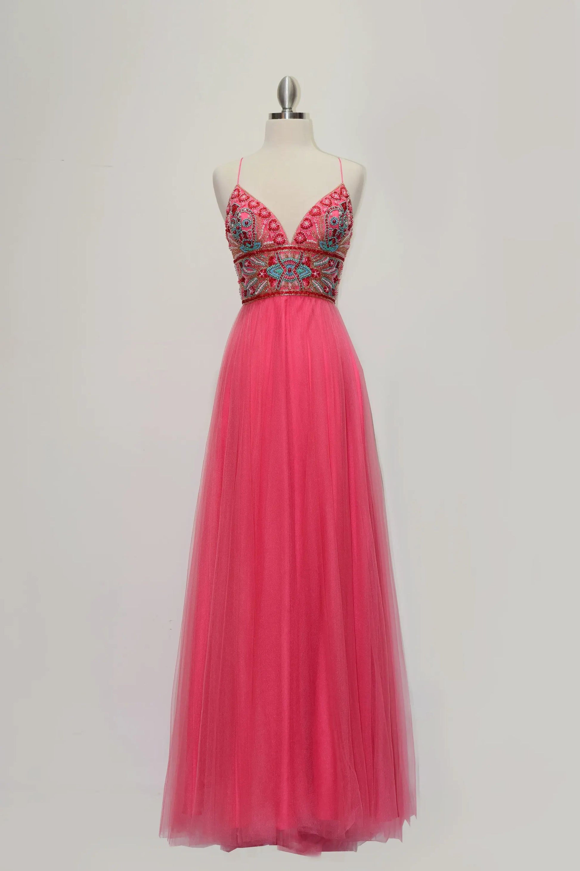 A-line spaghetti strap beaded dress by Tux-USA