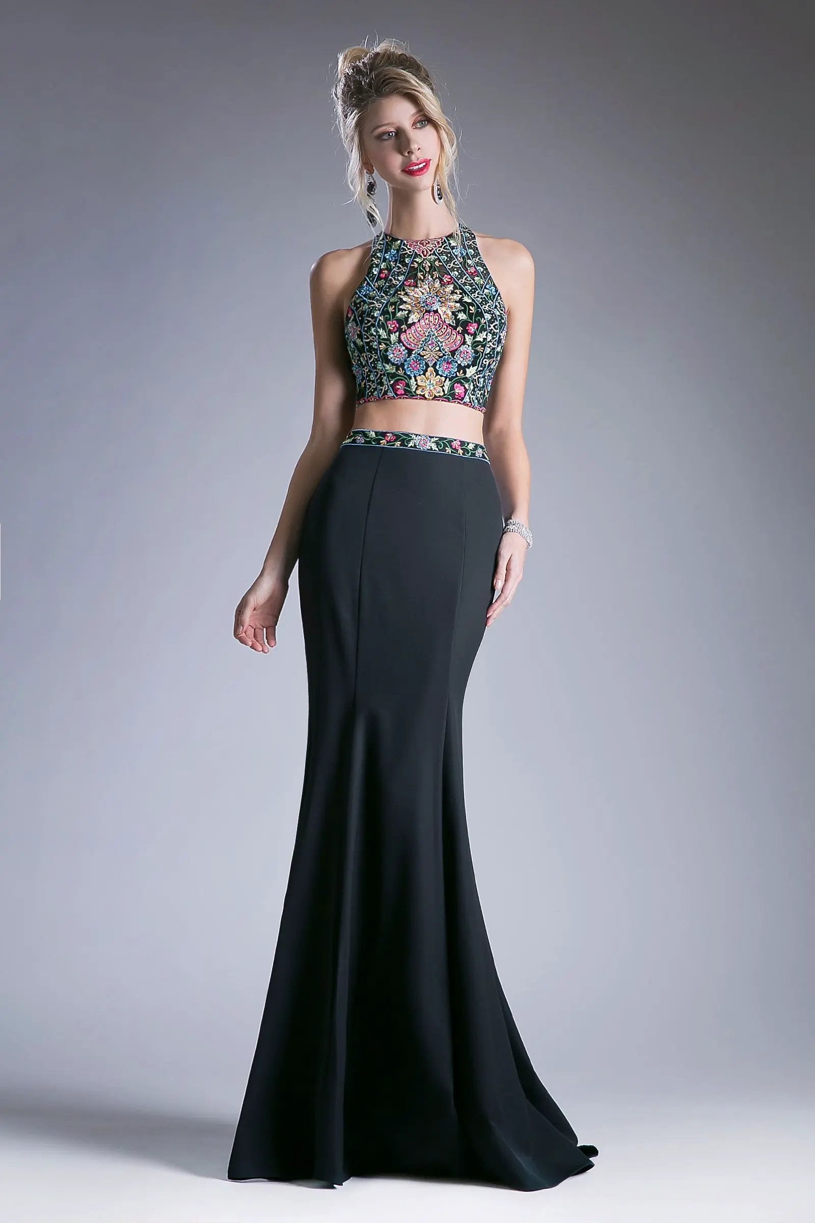 Two Piece Floral Embroidered Gown by Tux-USA
