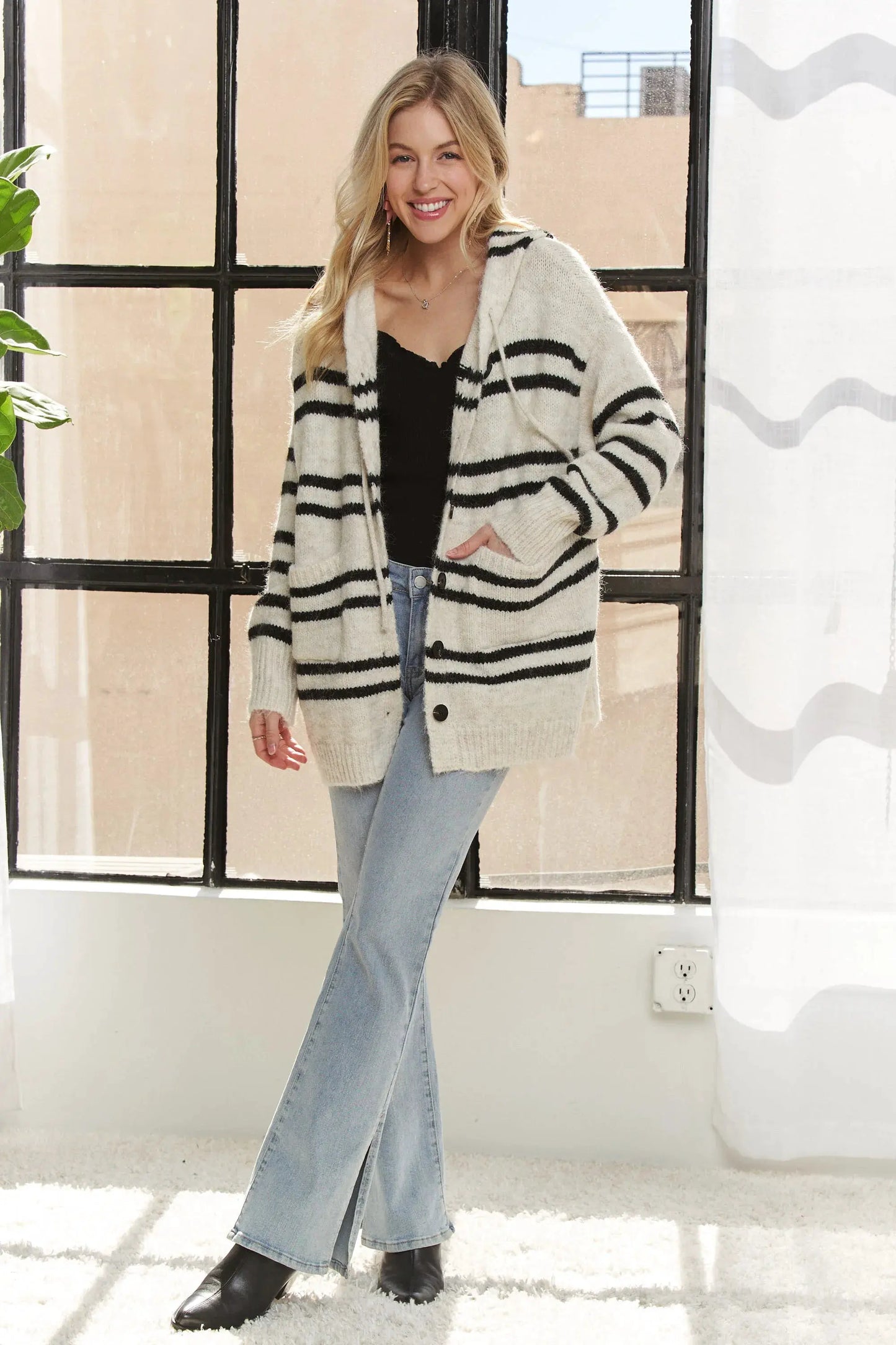 ADORA Horizontal Stripes Hoodie Cardigan by Partner Label