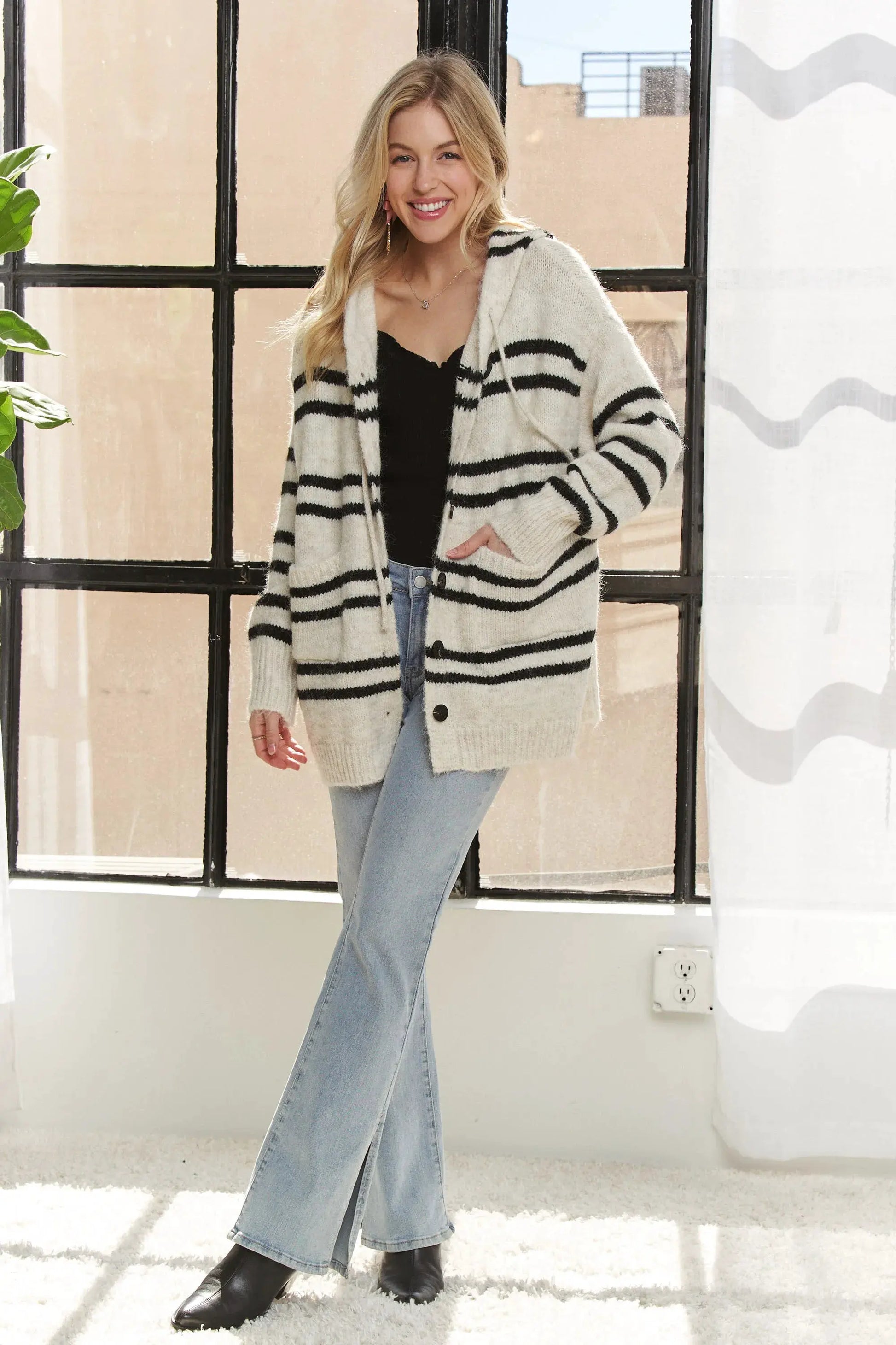 ADORA Horizontal Stripes Hoodie Cardigan by Partner Label