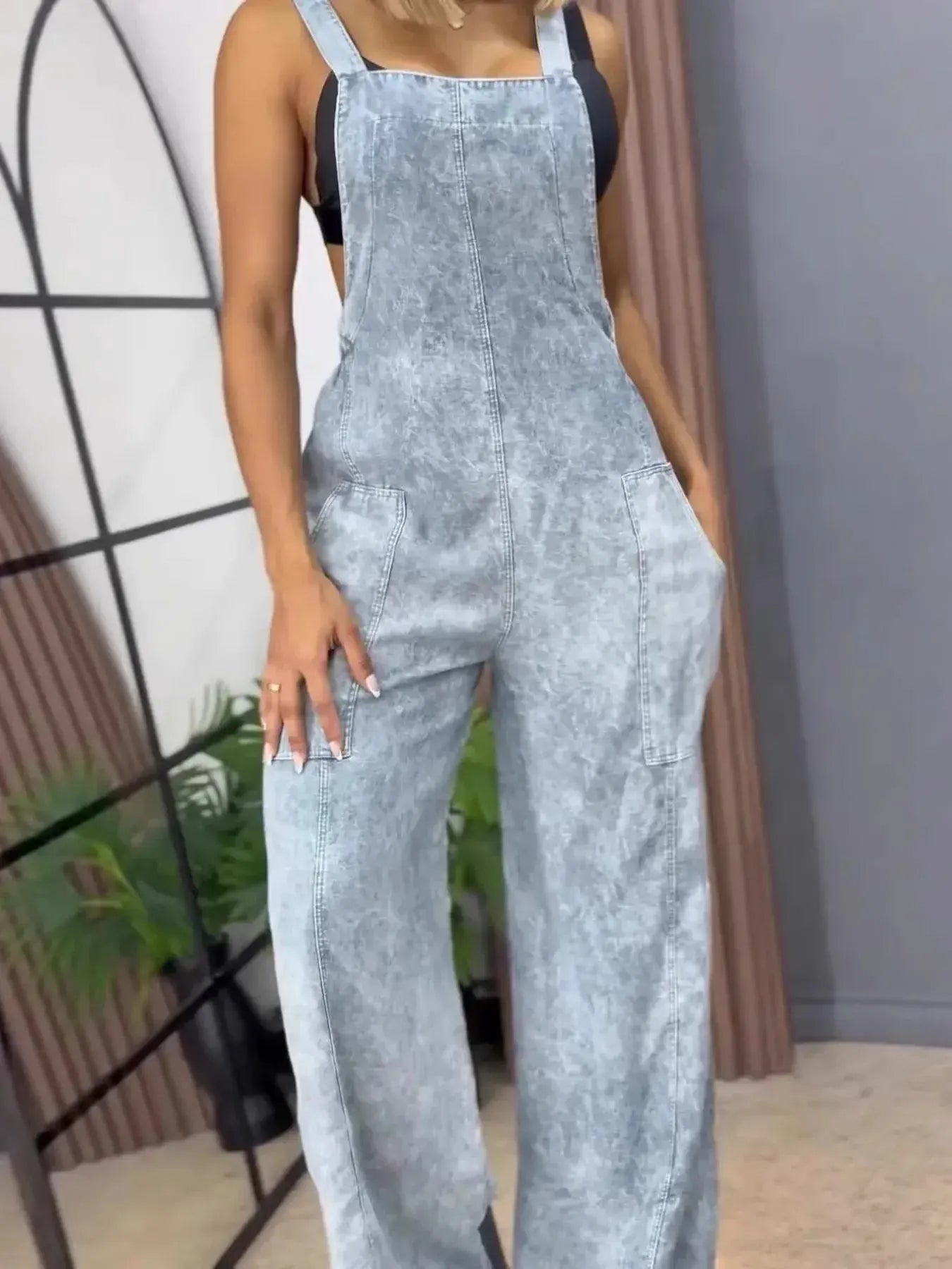 Full Size Wide Leg Washed Denim Overalls Plus Size by Partner Labels