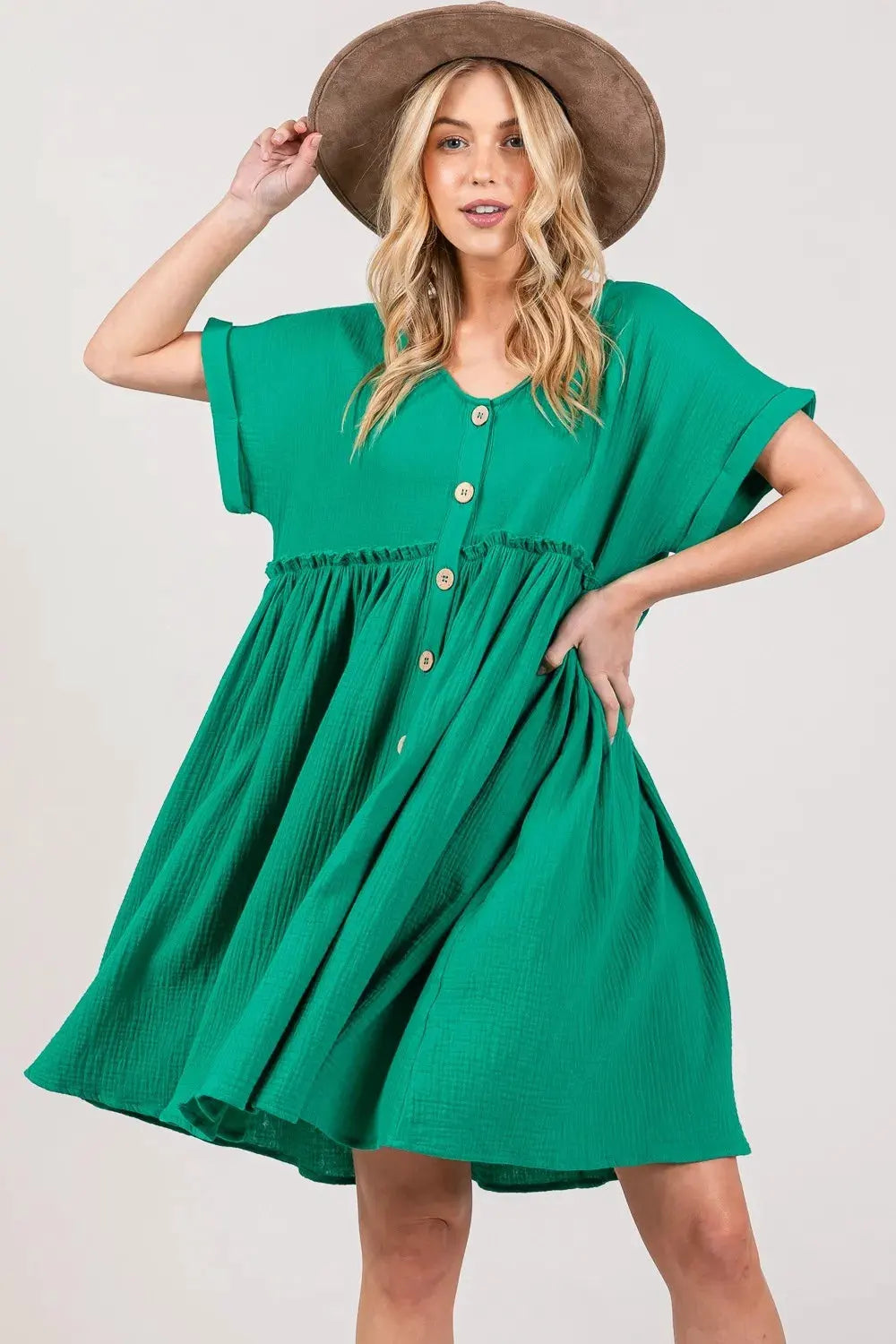 SAGE + FIG Full Size Button Up Short Sleeve Dress by Partner Label