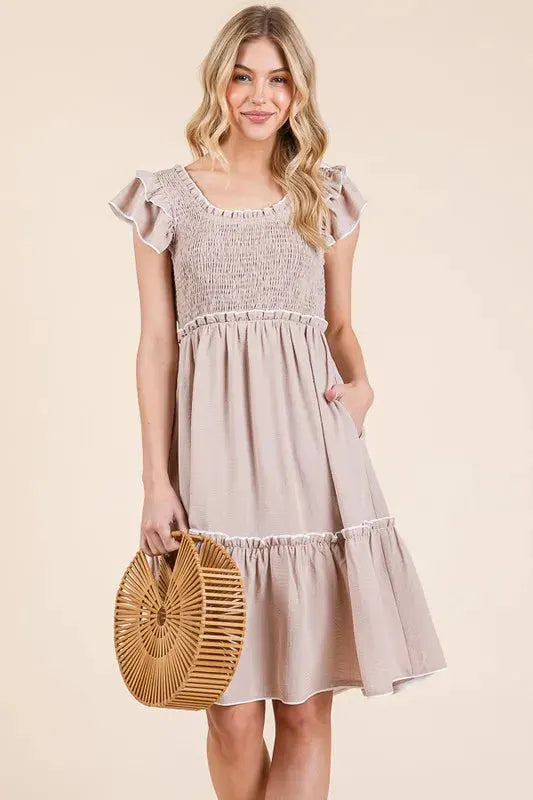 Lime 'N' Chili Ruffle Trim Smocked Dress with Contrast by Partner Label