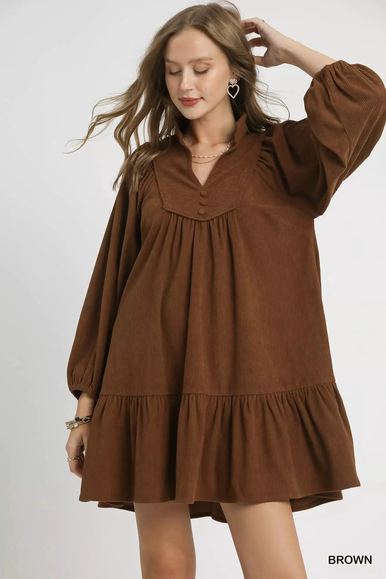 Umgee Corduroy Tiered Babydoll Dress by Umgee