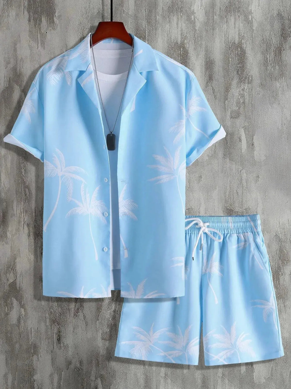 Men's Full Size Palm Print Button Up Shirt and Shorts Set Plus Size by Trendsi