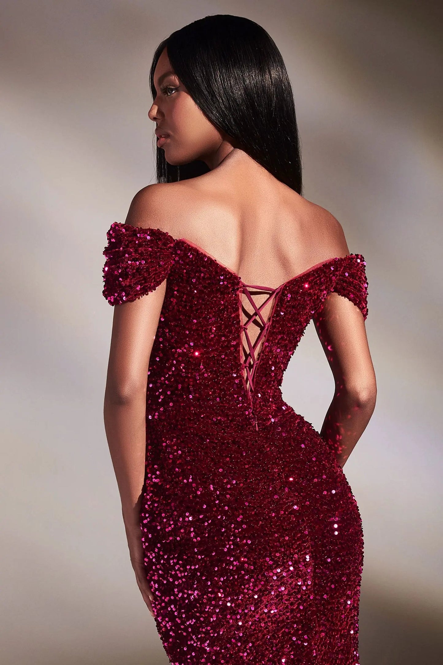 Velvet Sequin Off The Soulder Gown by Tux-USA