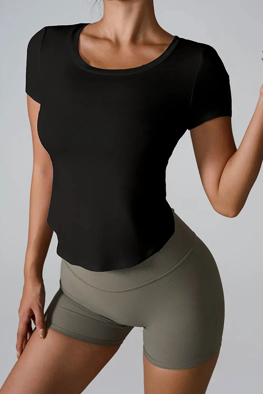 Cutout Round Neck Short Sleeve Active T-Shirt by Partner Label