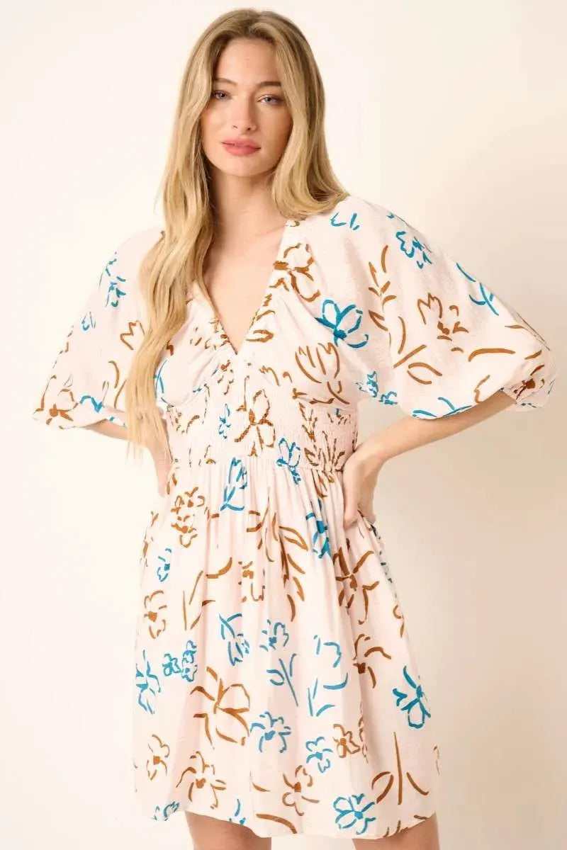 Mittoshop Flower Print Mocked Waist Mini Dress by Mittoshop