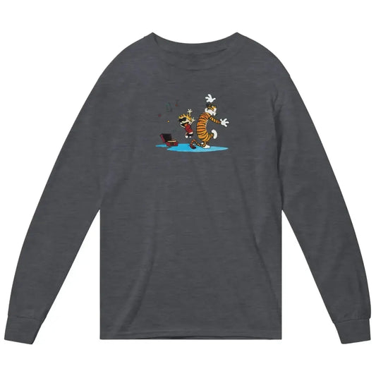 Calvin and Hobbes Dancing with Record Player Long Sleeve Shirt by Art-O-Rama Shop