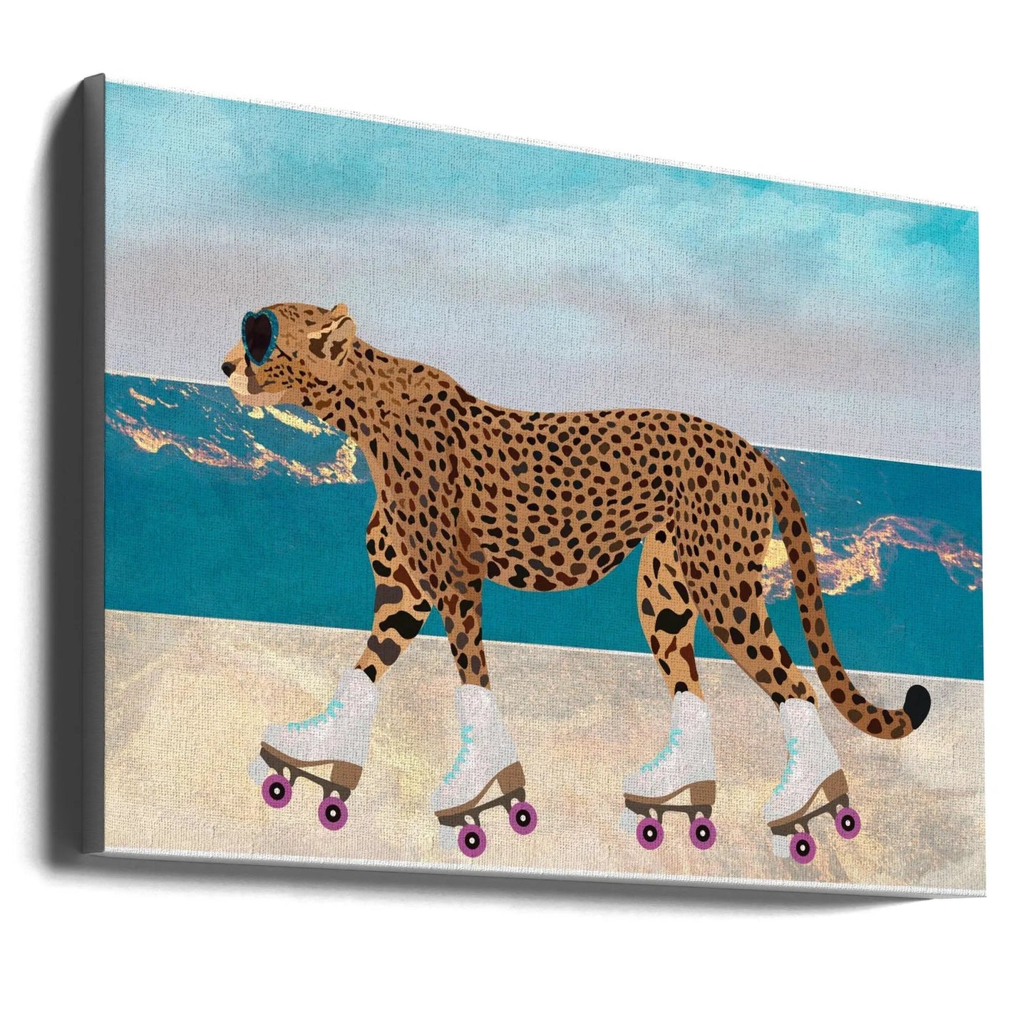 Wall art Cheetah Rollerskating Landscape Beach 01 by Sarah Manovski