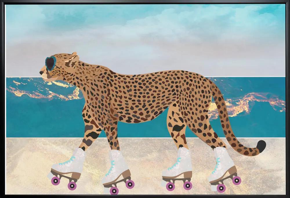 Wall art Cheetah Rollerskating Landscape Beach 01 by Sarah Manovski