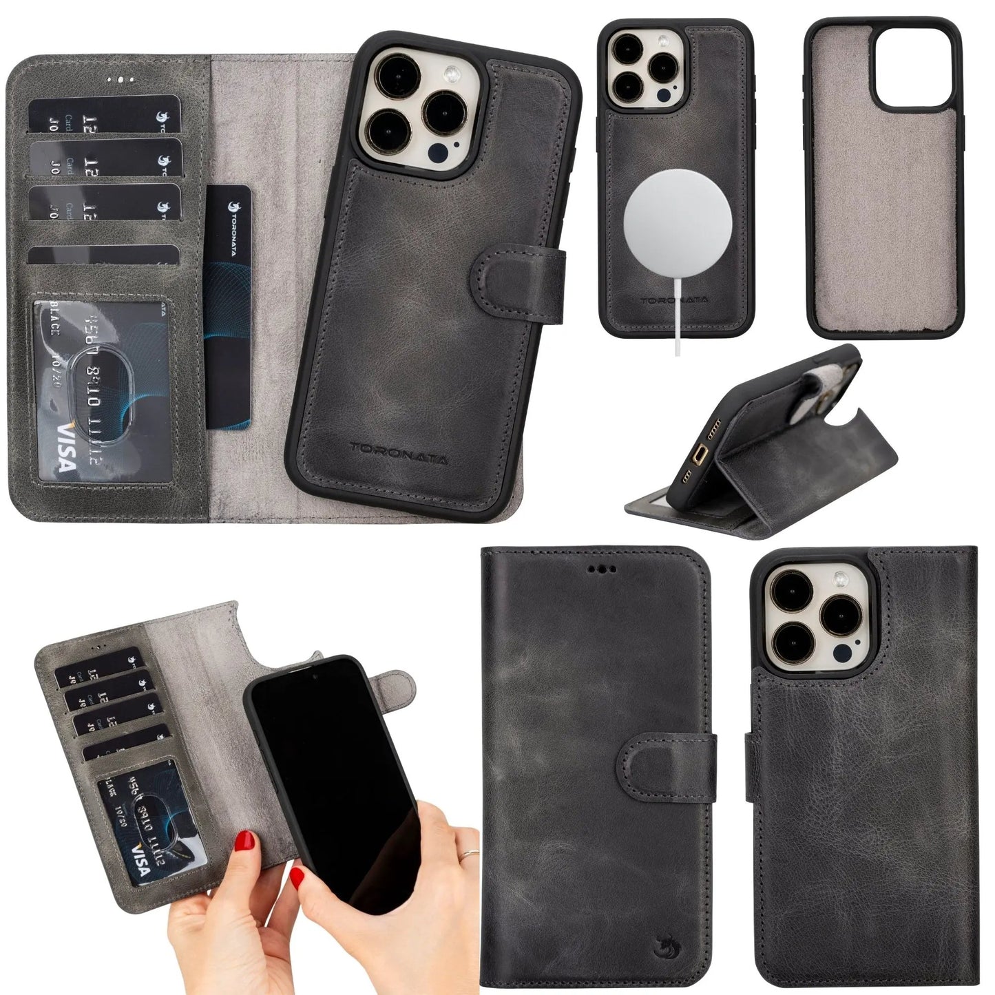 Casper Leather iPhone 15 Pro Max Wallet Case | Detachable MagSafe Compatible RFID Protection by TORONATA