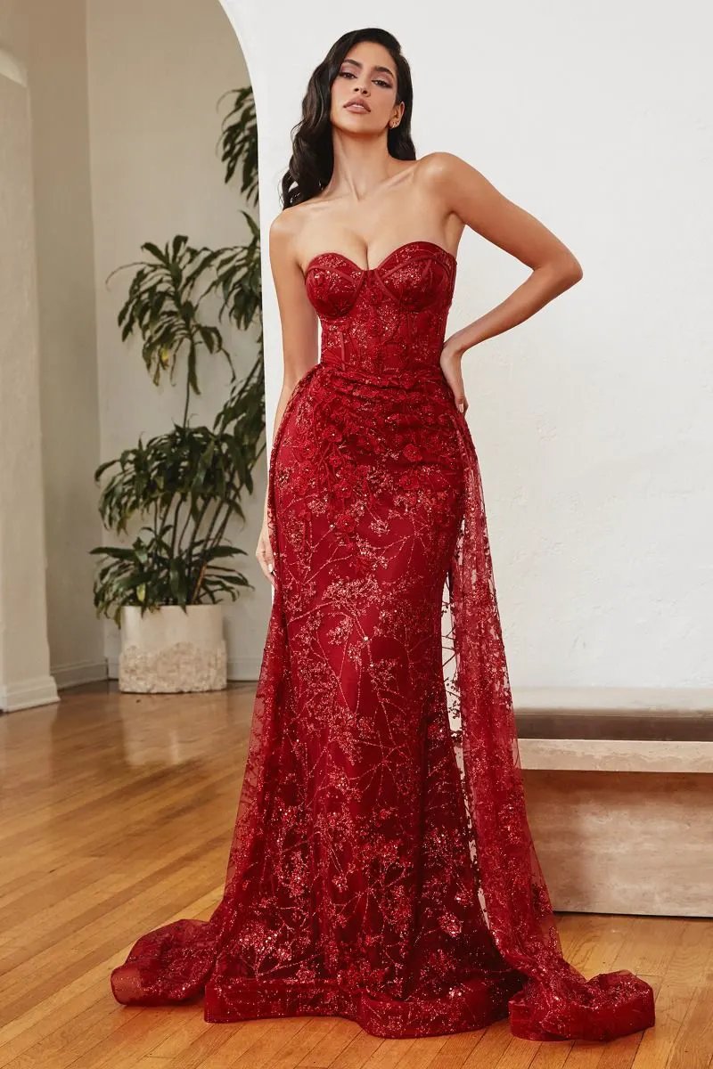 Glitter Fitted Gown And Overskirt by Partner Label