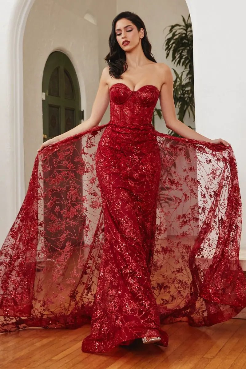 Glitter Fitted Gown And Overskirt by Partner Label