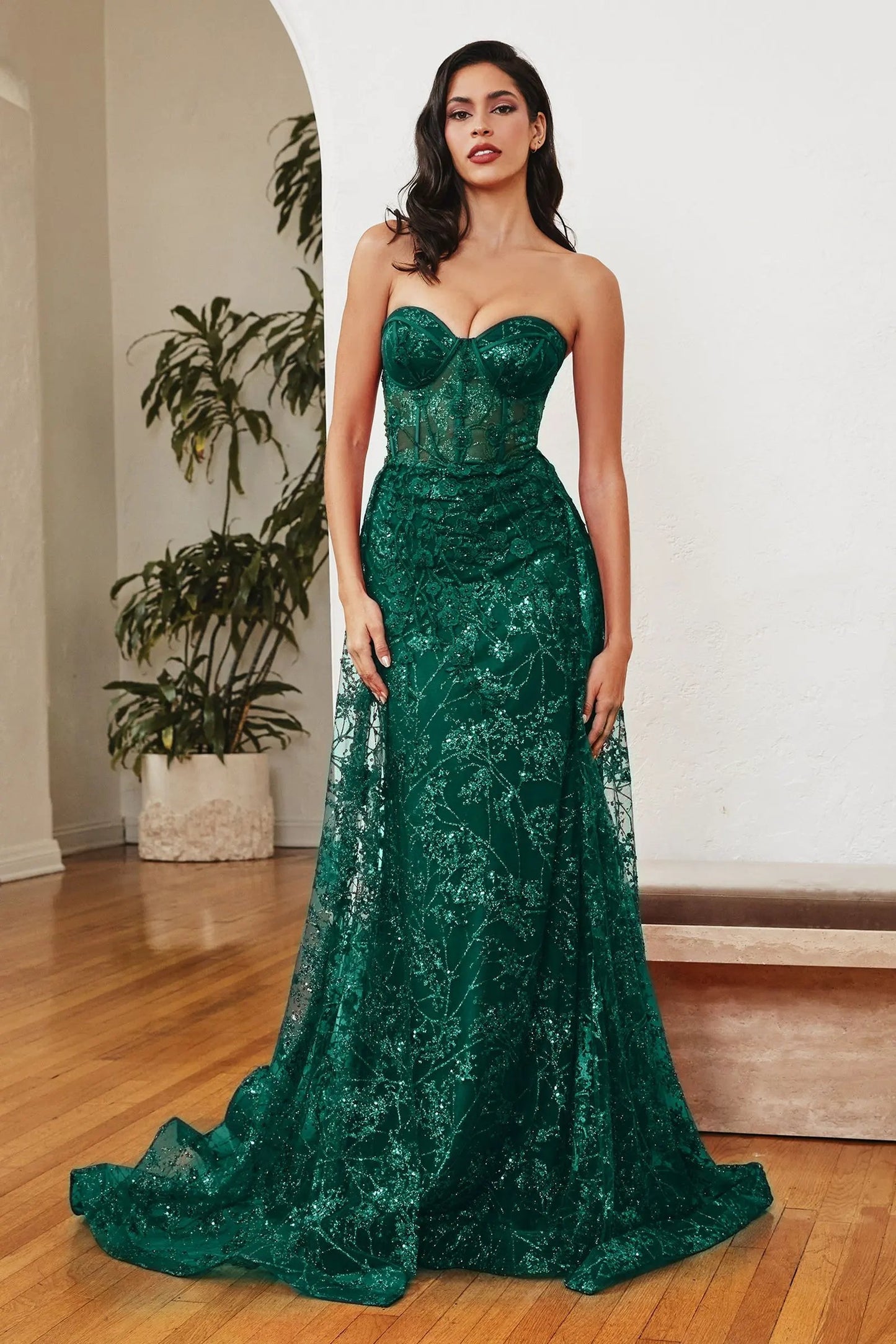 Glitter Fitted Gown And Overskirt by Partner Label