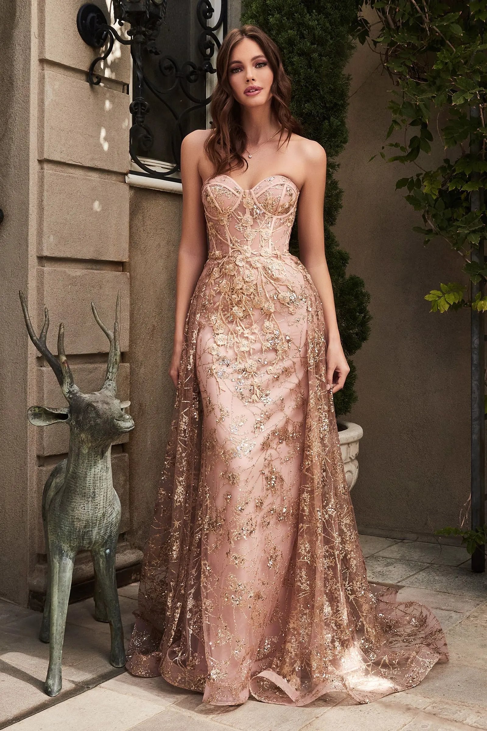 Glitter Fitted Gown And Overskirt by Partner Label