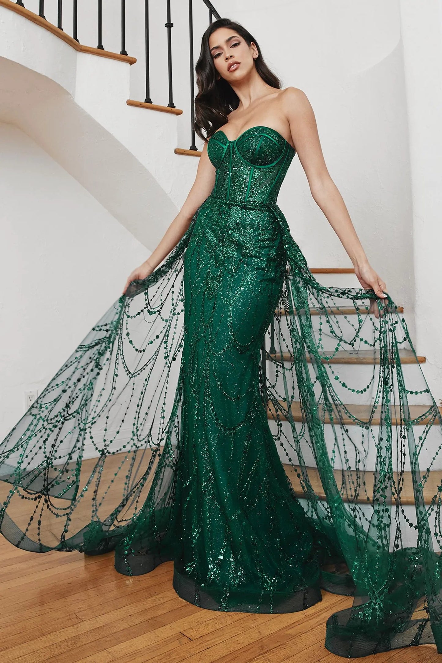 Strapless Lace Fitted Gown With Over Skirt by Partner Label