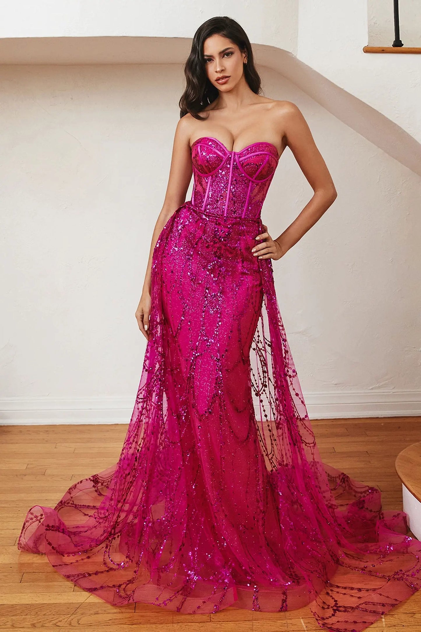 Strapless Lace Fitted Gown With Over Skirt by Partner Label
