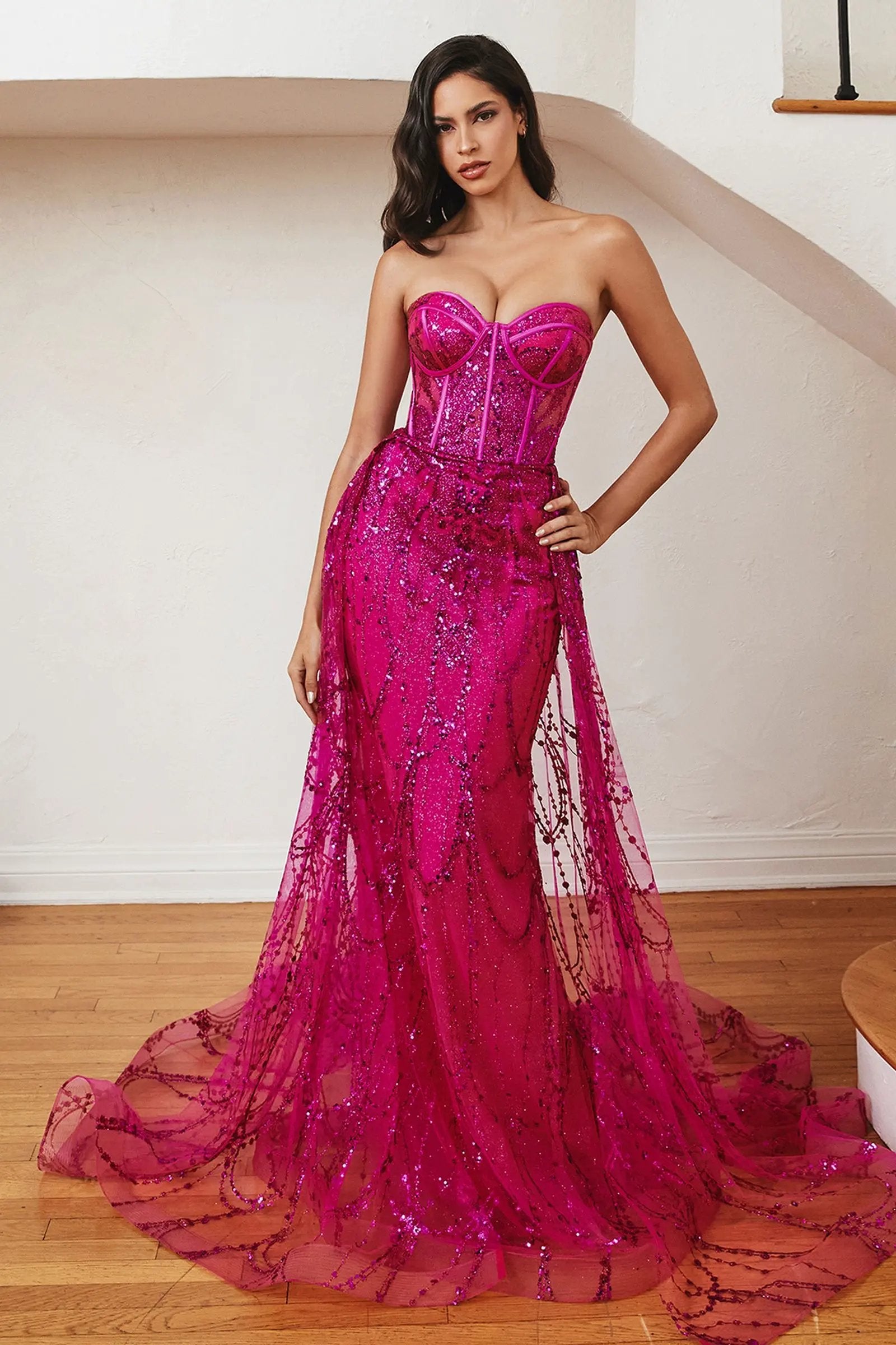 Strapless Lace Fitted Gown With Over Skirt by Partner Label