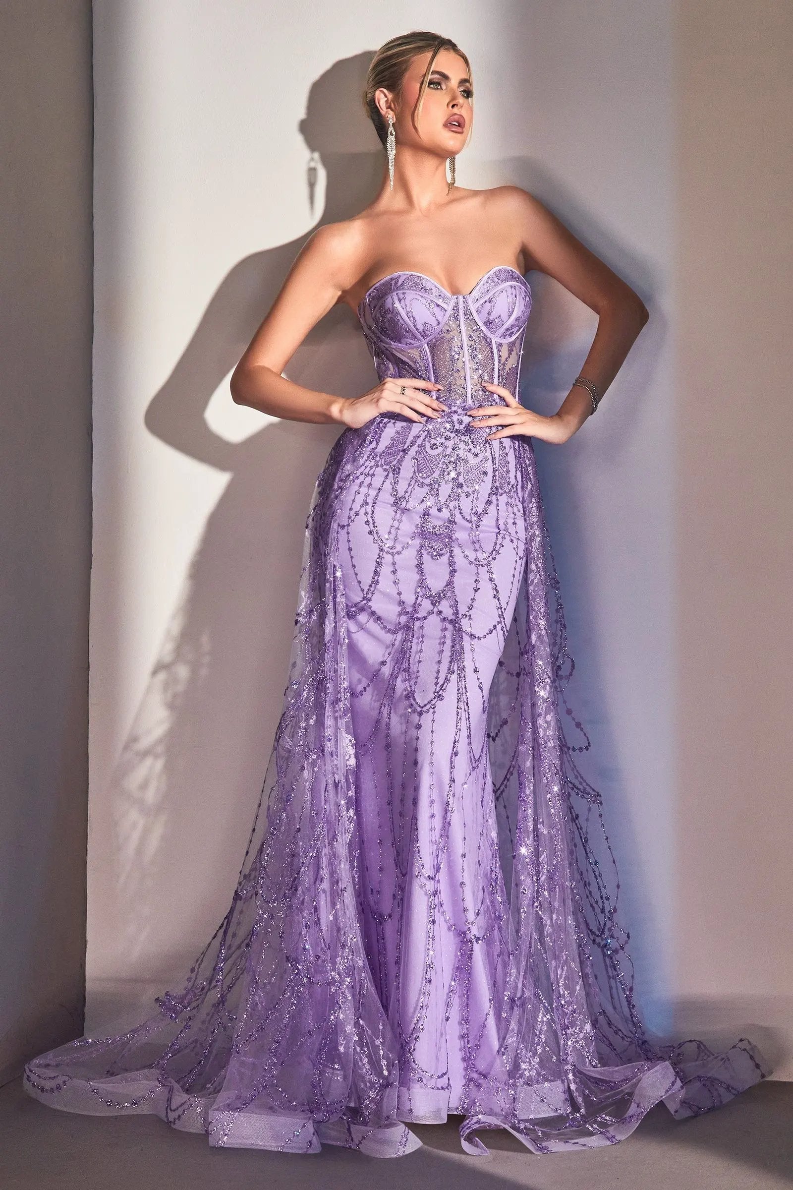 Strapless Lace Fitted Gown With Over Skirt by Partner Label
