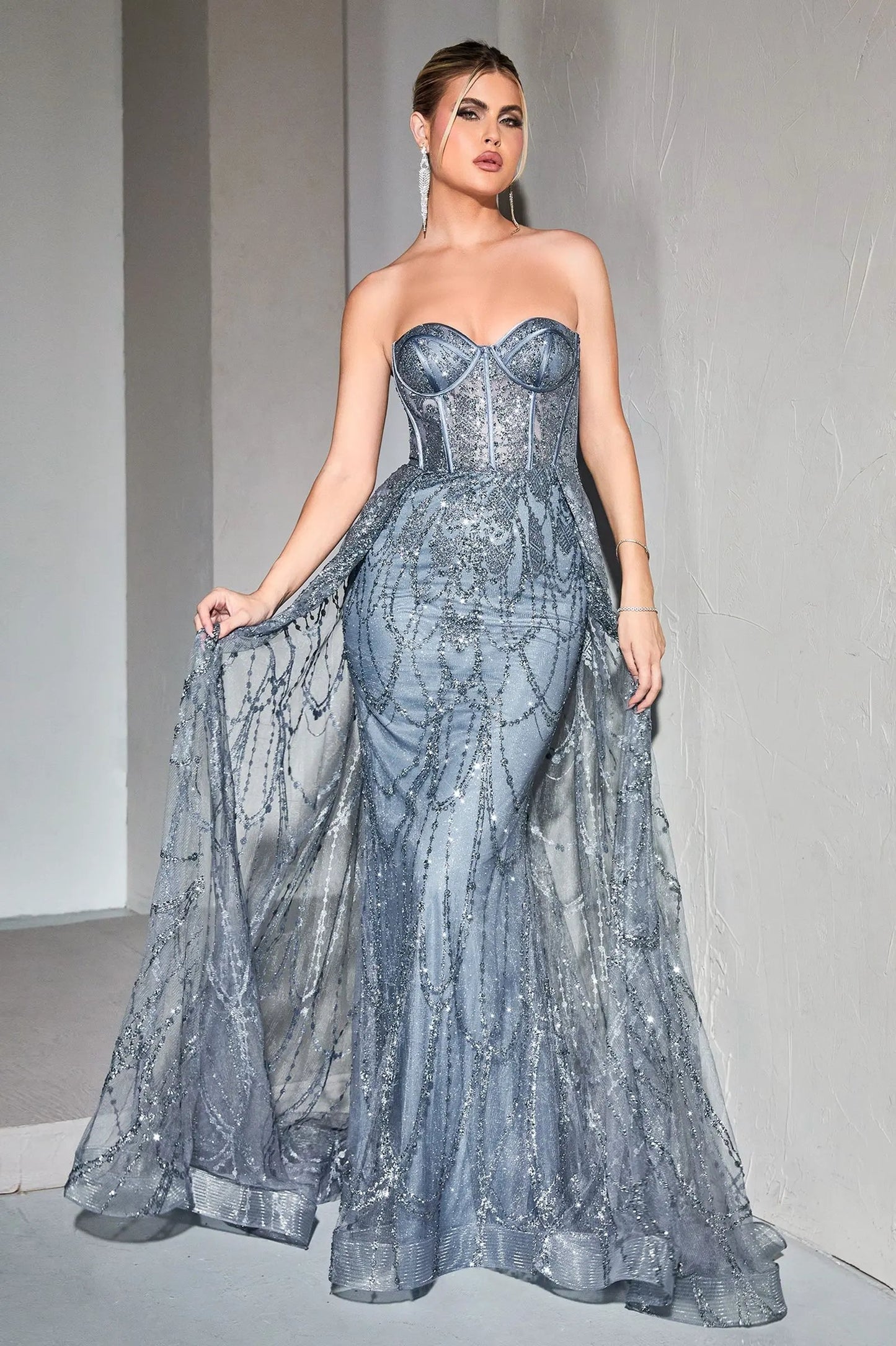 Strapless Lace Fitted Gown With Over Skirt by Partner Label