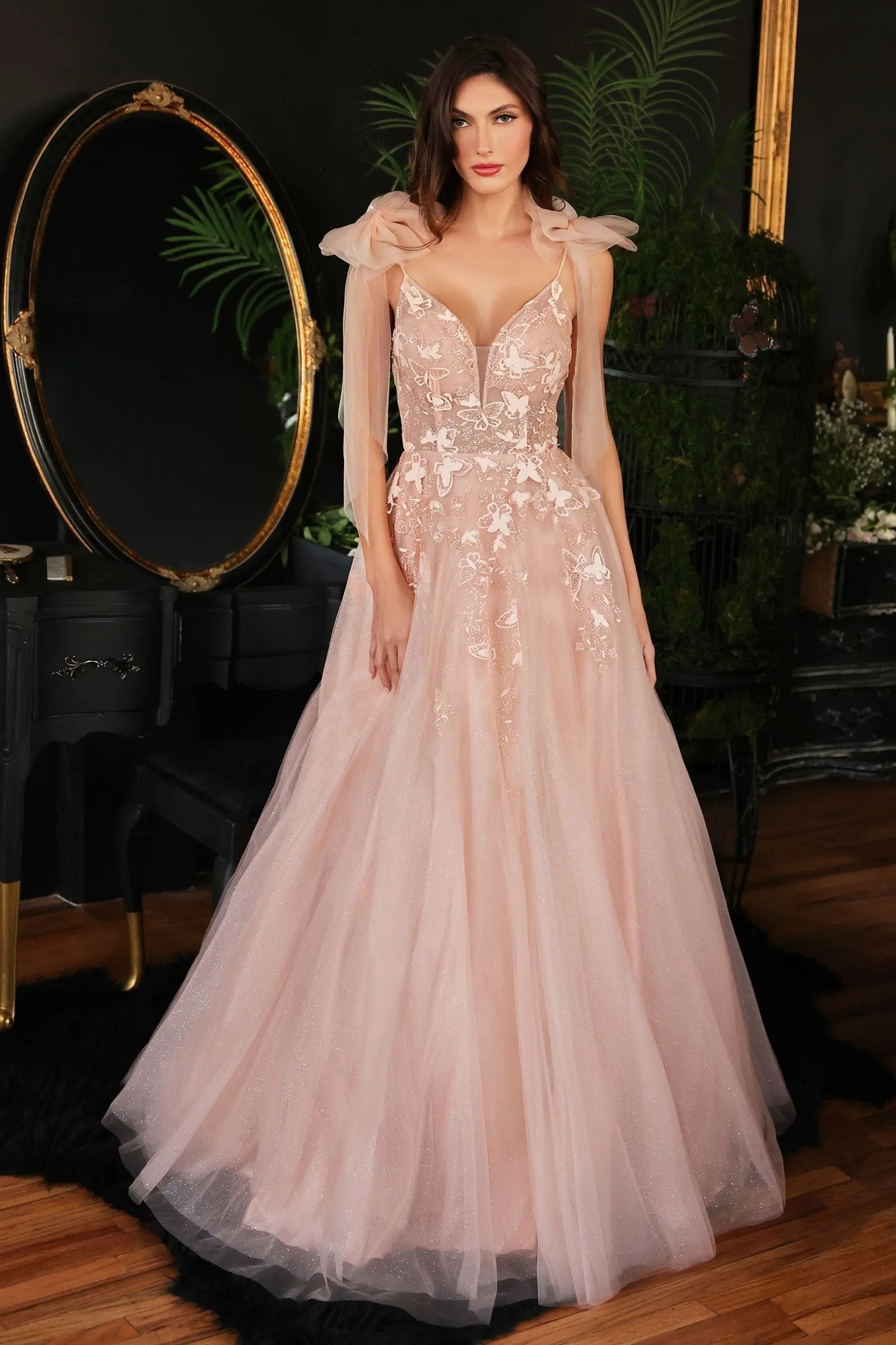 A-Line Tulle Gown With Floral Detail by Tux-USA