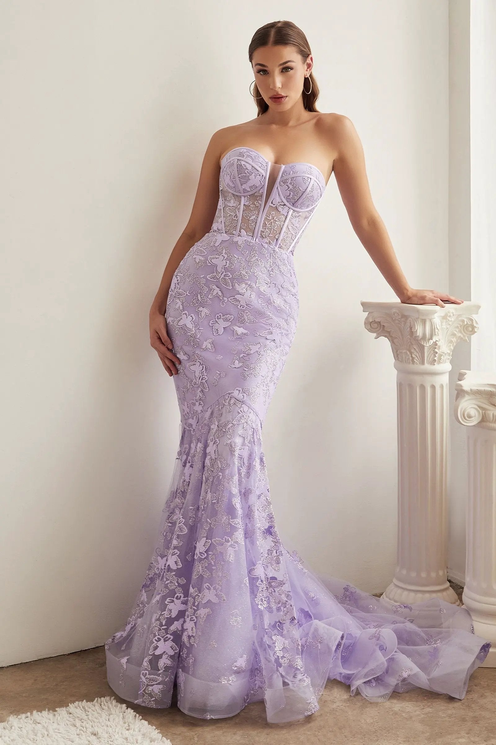 Strapless Butterfly Print Mermaid Gown by Tux-USA
