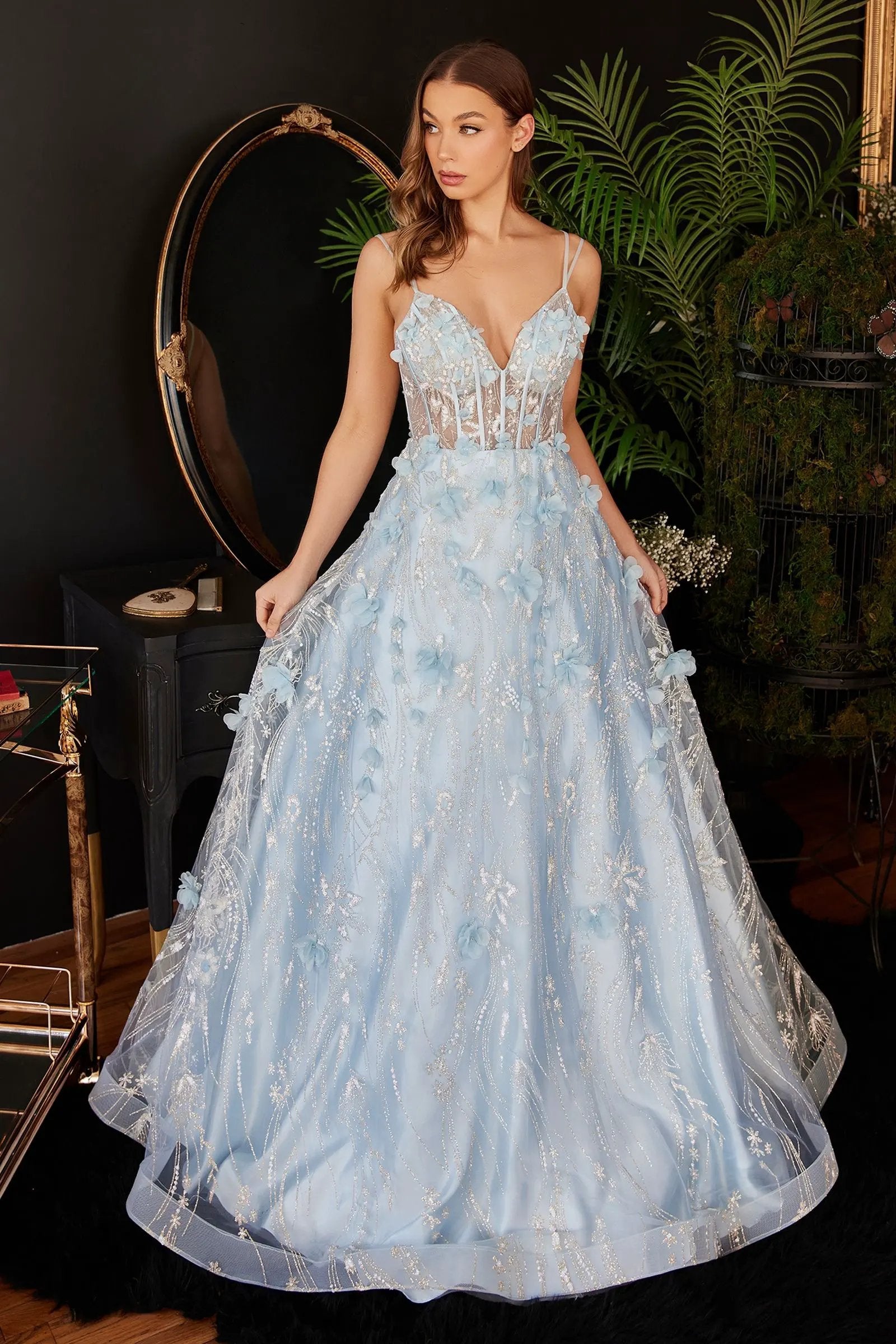 Ball Gown Floral Applique Sheer Boned Corset Bodice Prom Night by Tux-USA