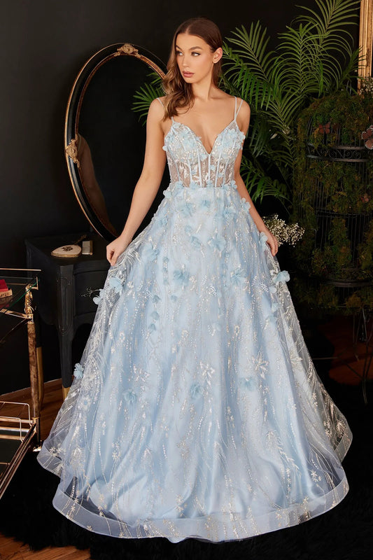 Ball Gown Floral Applique Sheer Boned Corset Bodice Prom Night by Tux-USA