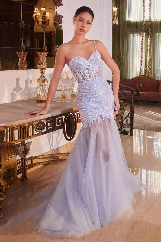 Floral Sequined Light Blue Mermaid Gown by Tux-USA
