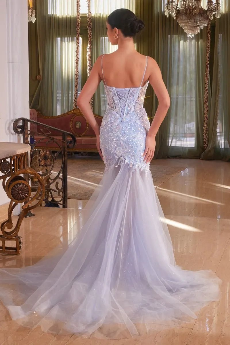 Floral Sequined Light Blue Mermaid Gown by Tux-USA