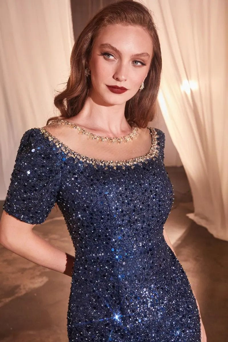 Cap Sleeve Fitted Sequin Gown by Tux-USA