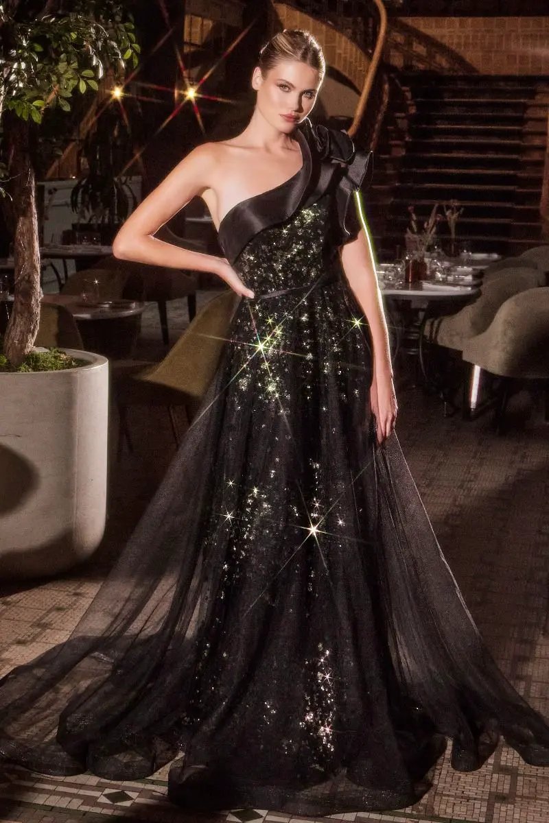 One Shoulder Black Ball Gown by Tux-USA