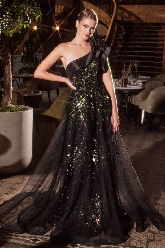 One Shoulder Black Ball Gown by Tux-USA