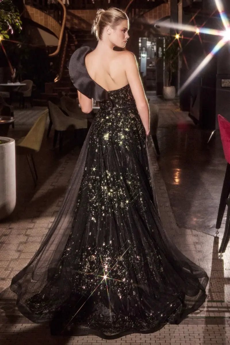 One Shoulder Black Ball Gown by Tux-USA