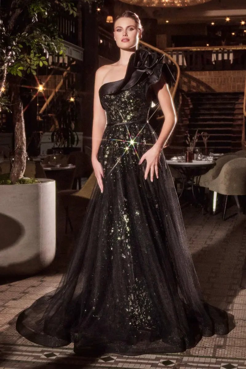 One Shoulder Black Ball Gown by Tux-USA